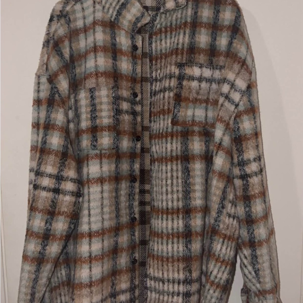 Fashion Nova Plaid Casual Button Down Shirt - Brown, Blue, White